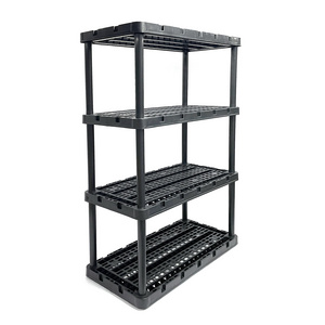 Black Garage Industrial Display 3 Tier Ventilated Plastic Warehouse Rack Storage Shelves Shelving Unit