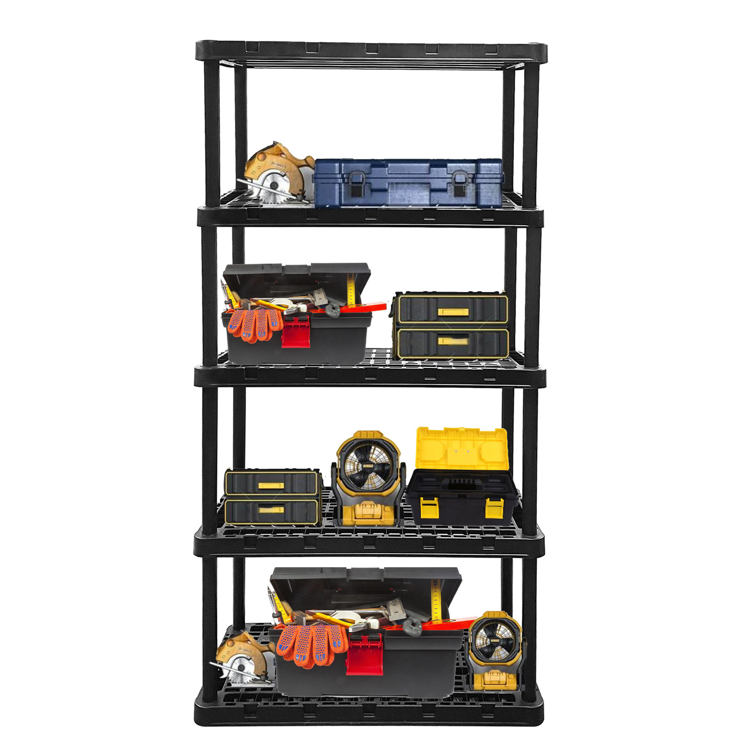 Black Heavy Duty Outside Display 5 Shelves 5 Tier Garage Storage Shelf Plastic Material Shelving Rack Shelves