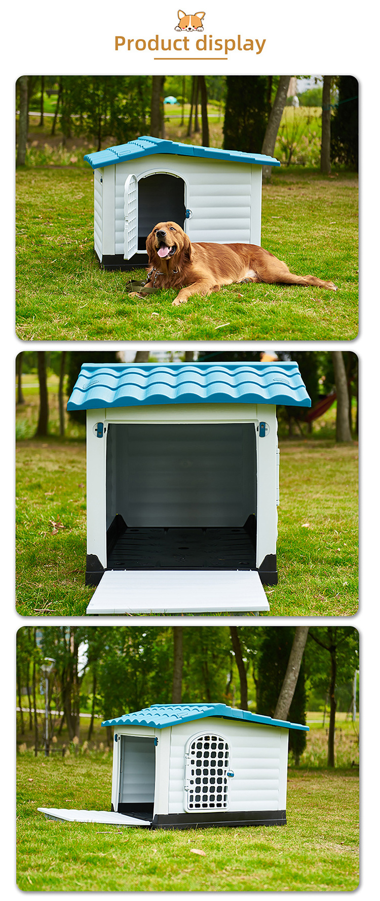 Waterproof Ventilate Kennel All Weather Pet house Puppy Shelter Plastic Waterproof Dog House Outdoor Indoor