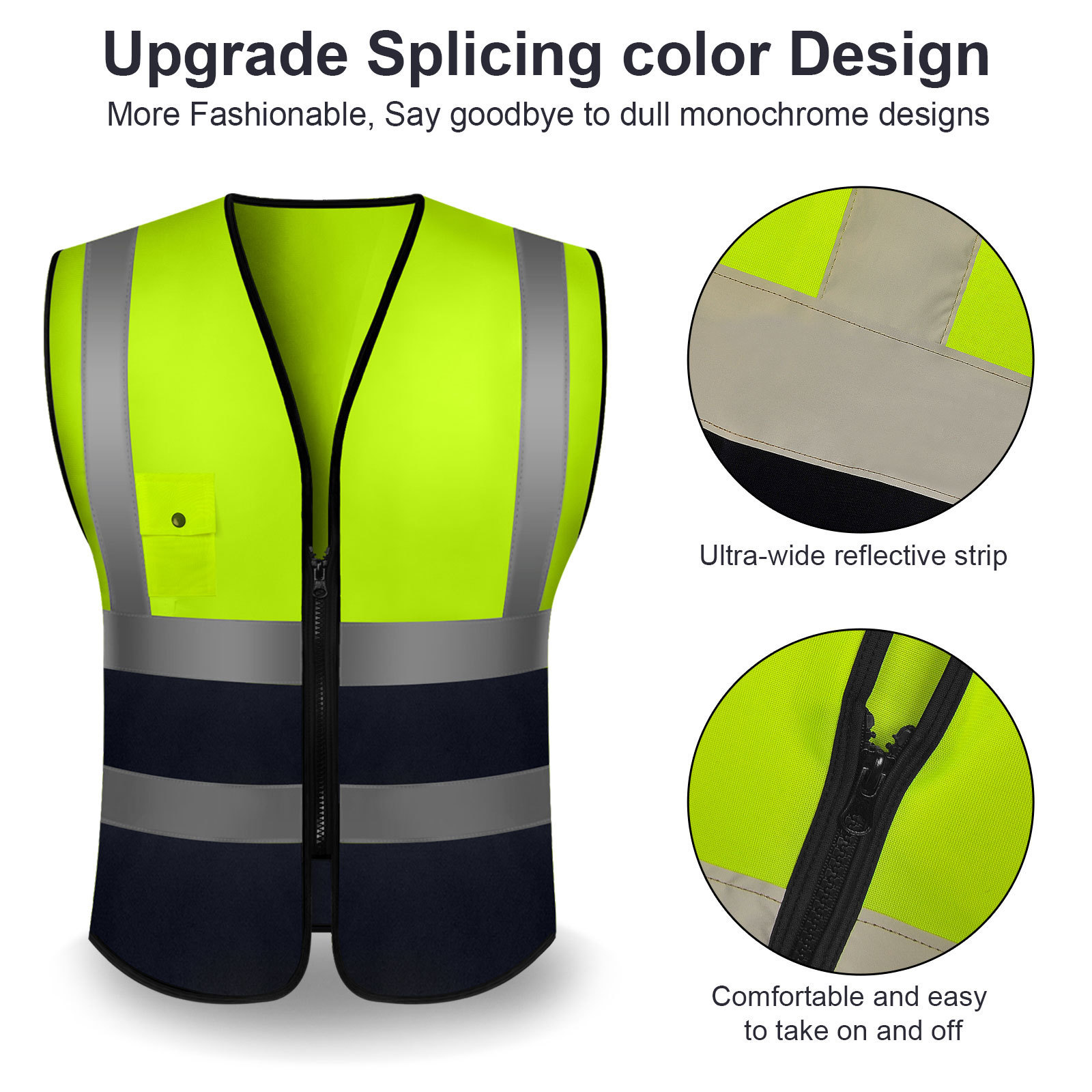 high quality neon green hi vis construction work wear reflective safety vest with pocket