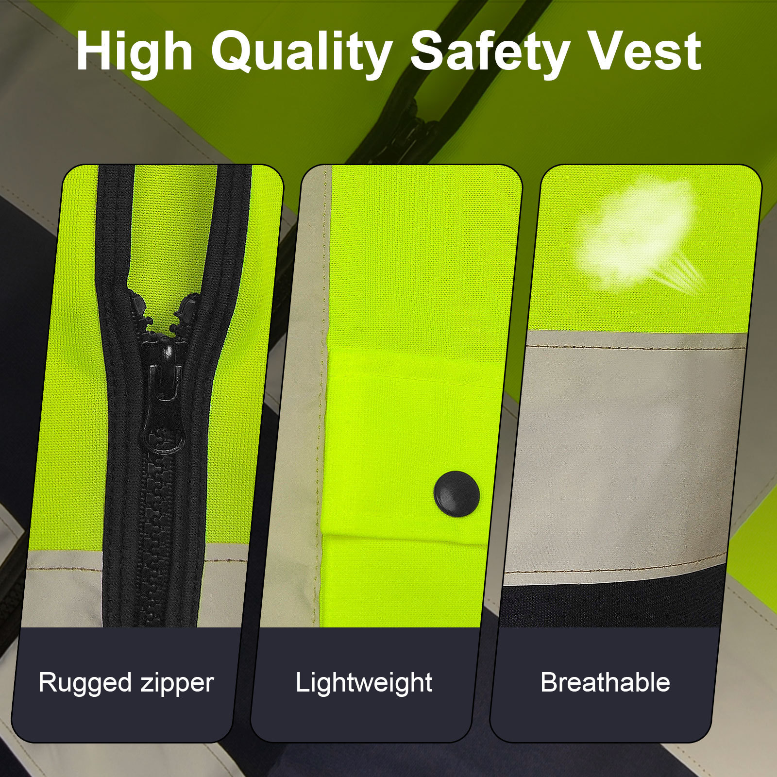 high quality neon green hi vis construction work wear reflective safety vest with pocket