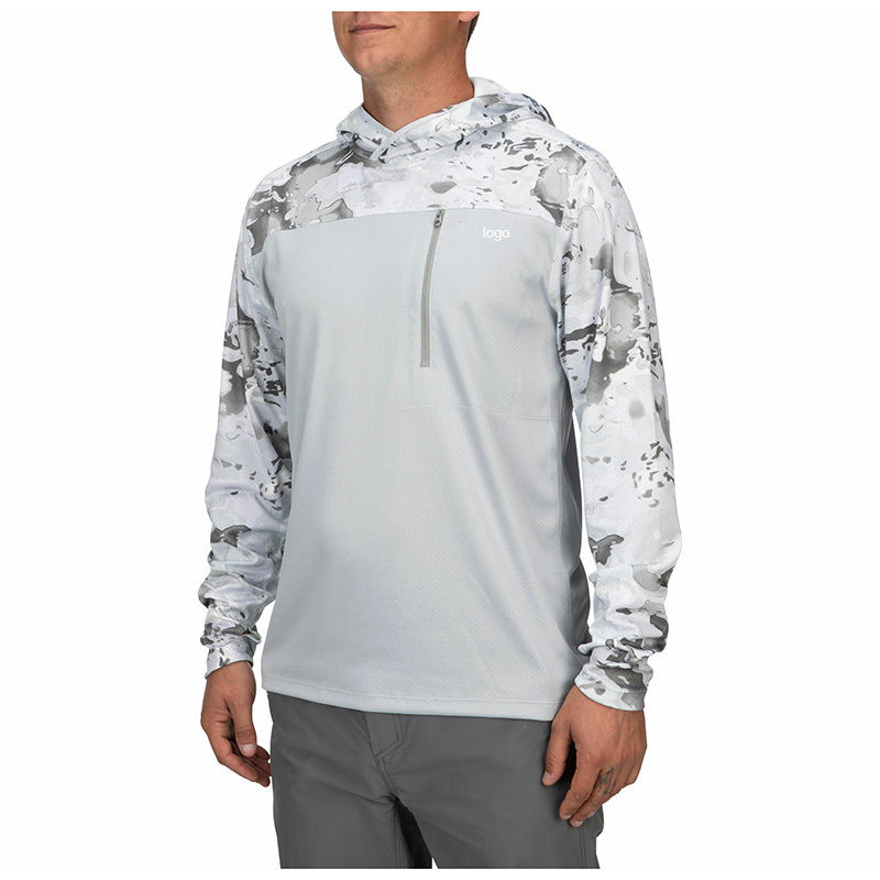 wholesale quick dry sun protection camo men's fishing shirts with hood sublimated long sleeve fishing performance shirts