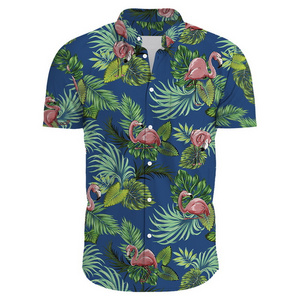 Hot sale 100 polyester fabric hawaiian shirt custom sublimation printing loose fit button shirts for men