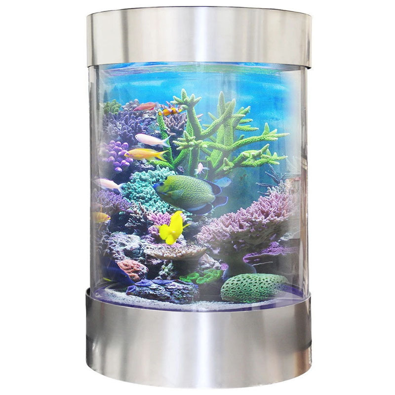 Full Acrylic 360 Cylinder Aquarium Tank Stainless Steel Trim 55 Gallons Tall