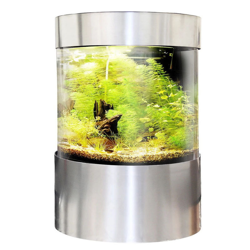 Full Acrylic 360 Cylinder Aquarium Tank Stainless Steel Trim 55 Gallons Tall