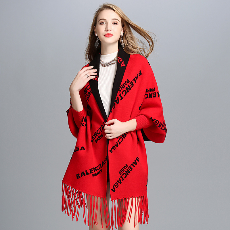 Fashion European and American style color printing long scarf with sleeves women's sweater shawl