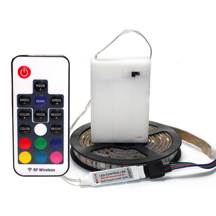 Hot sale 5V SMD 5050 Battery Box RGB  1m 2m Battery Powered LED Strip Light with Remote Control Flexible Led Strip Light