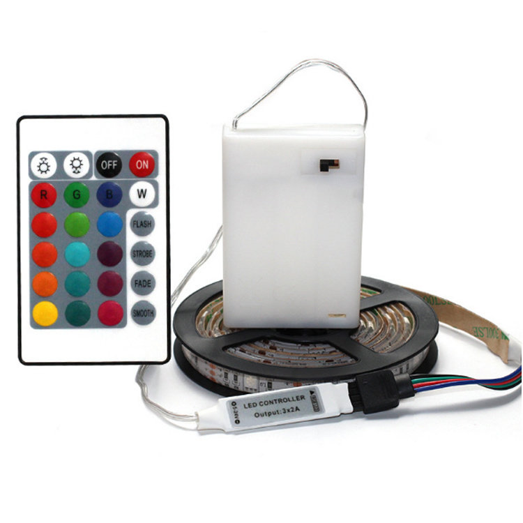 Hot sale 5V SMD 5050 Battery Box RGB  1m 2m Battery Powered LED Strip Light with Remote Control Flexible Led Strip Light