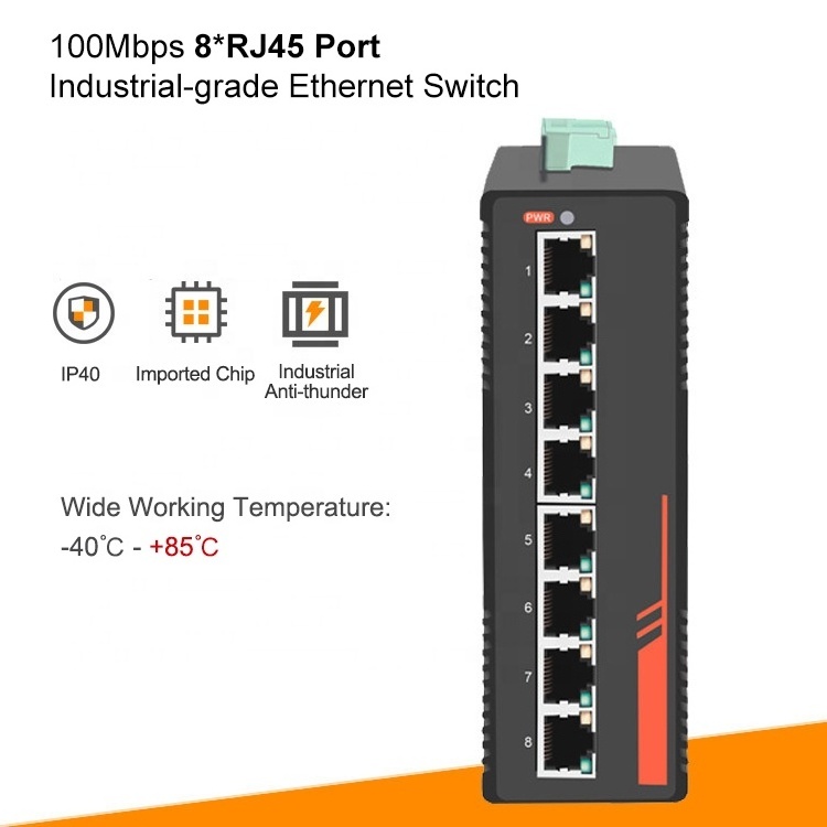 Unmanaged 8 RJ45 Ports Full 10/100Mbps Industrial Ethernet POE Network Switch Switcher