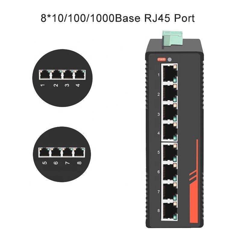 8 RJ45 Ports Full Gigabit 1000Mbps Industrial Ethernet POE Network Switch Switcher