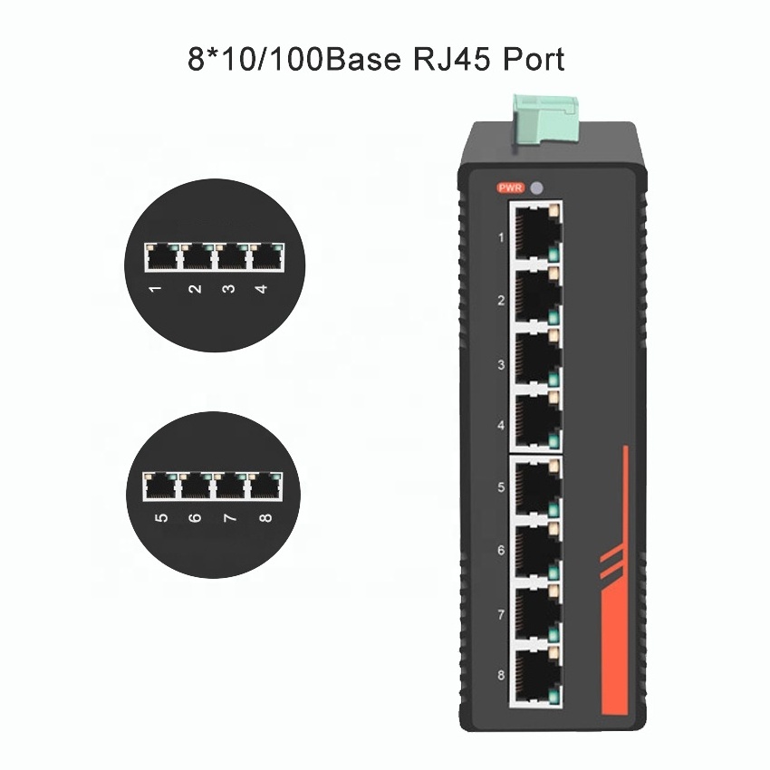 Unmanaged 8 RJ45 Ports Full 10/100Mbps Industrial Ethernet POE Network Switch Switcher