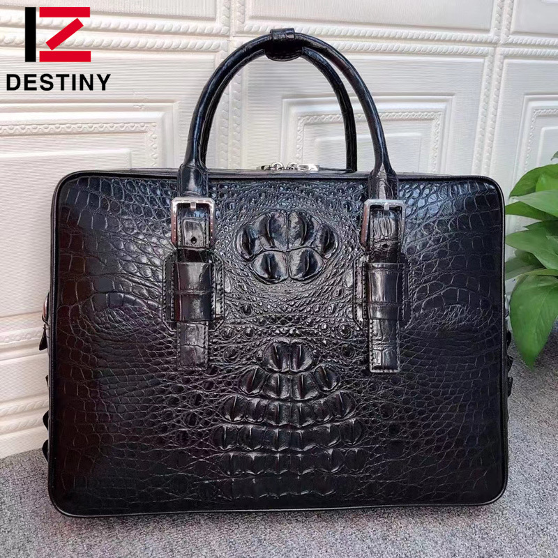 TOP Crocodile pattern genuine leather Men's briefcase Business office laptop handbag Casual Bags