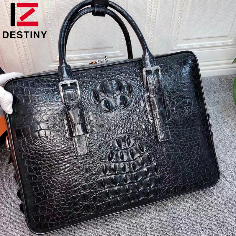 TOP Crocodile pattern genuine leather Men's briefcase Business office laptop handbag Casual Bags