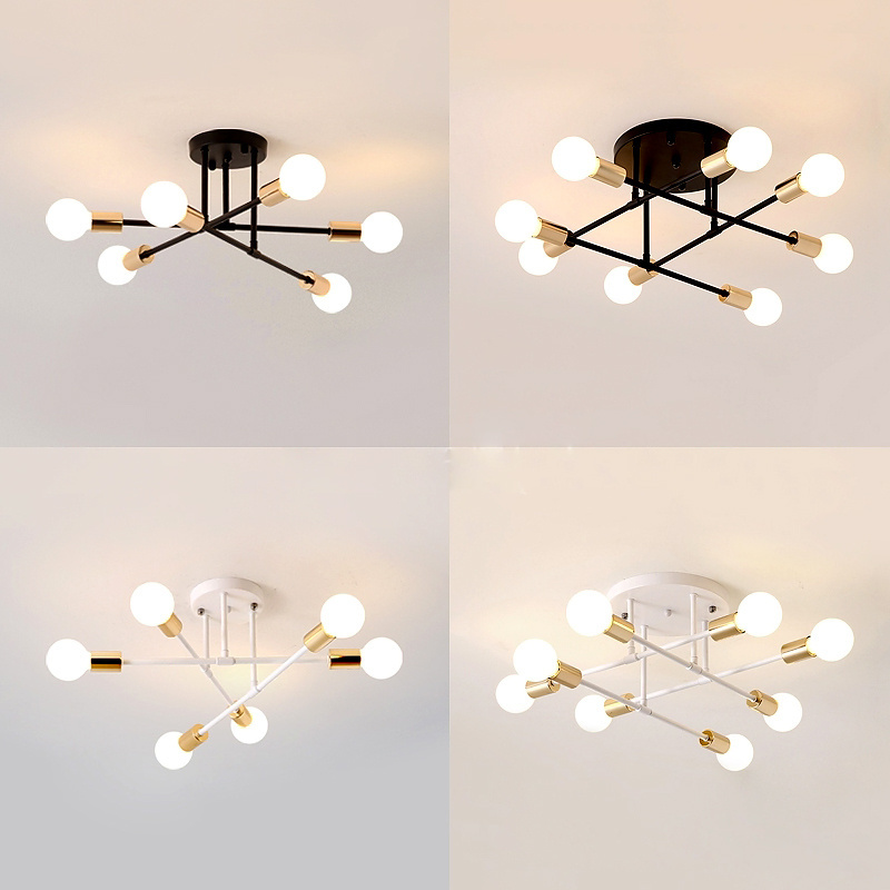 Ceiling Light Led Modern Living Room Contemporary Flush Bedroom Fixtures Home Gold and Black Glass Iron 60 90 Surface Mounted