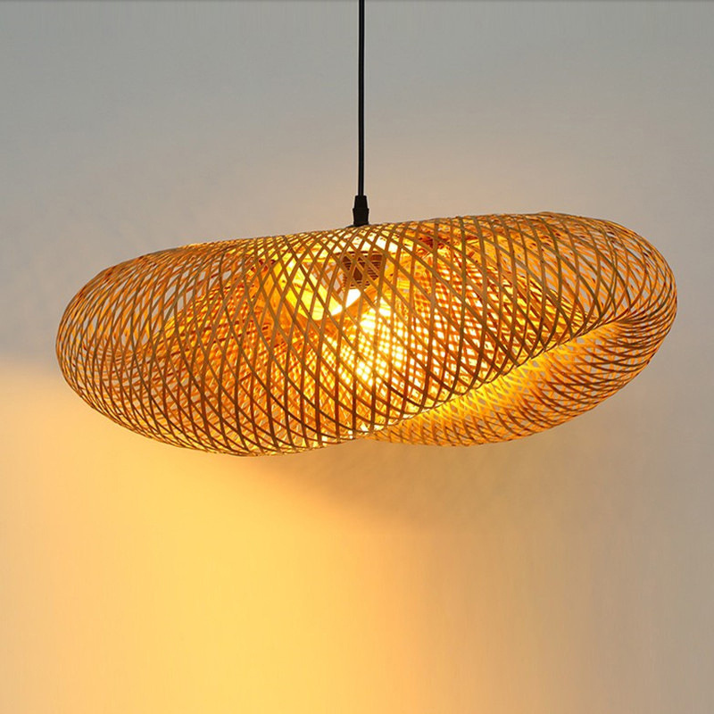 Handmade Natural Woven Restaurant Teahouse Farmhouse Wicker Lamp Bamboo Rattan Pendant Light