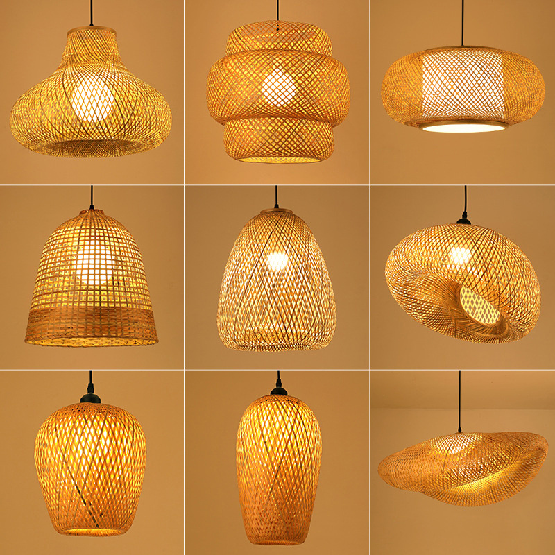 Handmade Natural Woven Restaurant Teahouse Farmhouse Wicker Lamp Bamboo Rattan Pendant Light