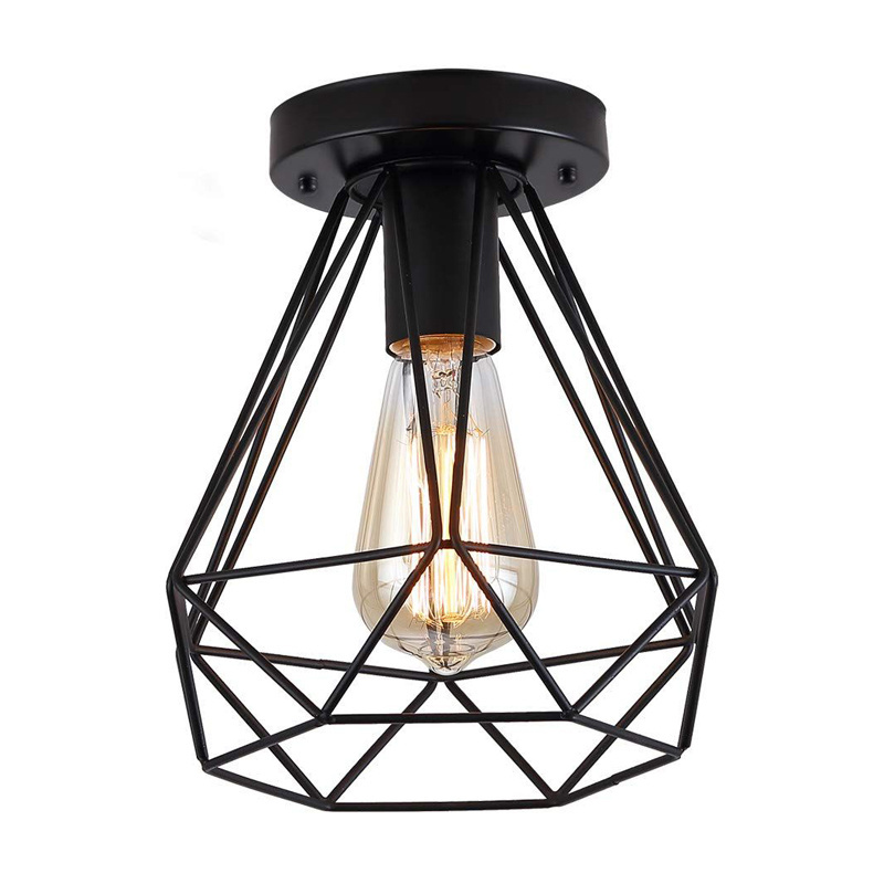 Industrial Metal Wire Iron Lamp Diamond Ceiling Light