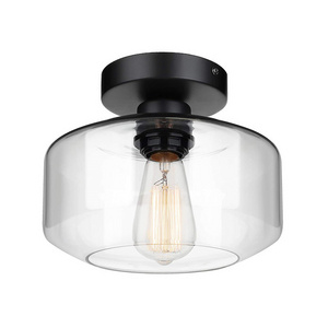 Industrial Semi Flush Mount Farmhouse Hallway Lighting Lamp Black clear Glass Ceiling Light