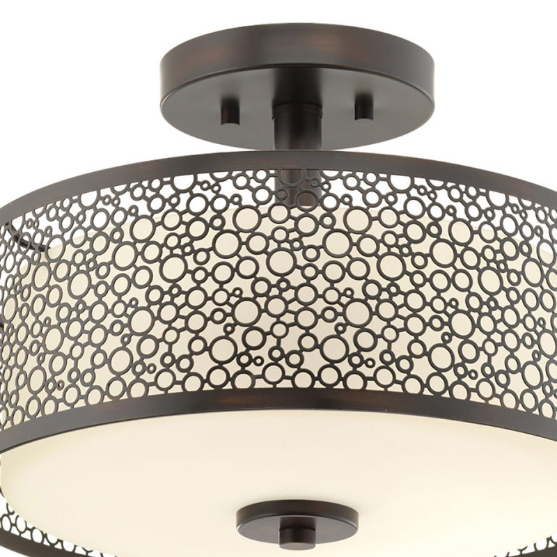 Semi Bubble Pattern Brushed Nickel Metal Opal White Glass Modern Chandelier Fixture Flush Mount Ceiling Light