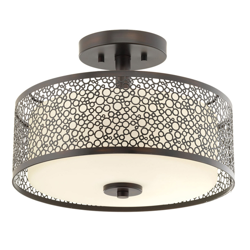 Semi Bubble Pattern Brushed Nickel Metal Opal White Glass Modern Chandelier Fixture Flush Mount Ceiling Light