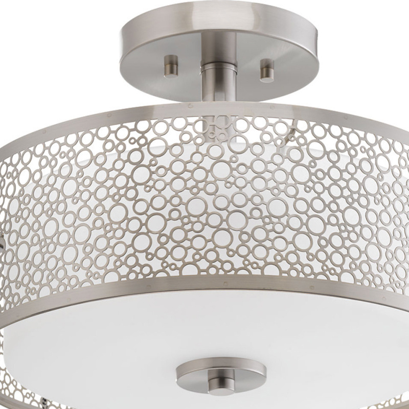 Semi Bubble Pattern Brushed Nickel Metal Opal White Glass Modern Chandelier Fixture Flush Mount Ceiling Light