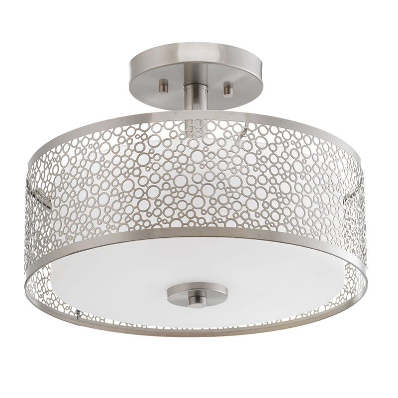 Semi Bubble Pattern Brushed Nickel Metal Opal White Glass Modern Chandelier Fixture Flush Mount Ceiling Light