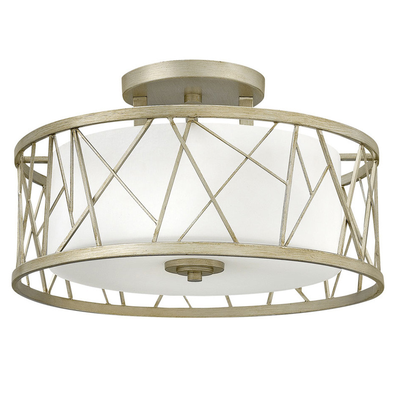 Hallway Living Room 20 Inch Silver Leaf Metal Opal White Glass Modern Fixtures Semi Flush Mount Ceiling Light