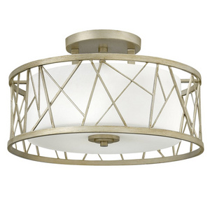 Hallway Living Room 20 Inch Silver Leaf Metal Opal White Glass Modern Fixtures Semi Flush Mount Ceiling Light