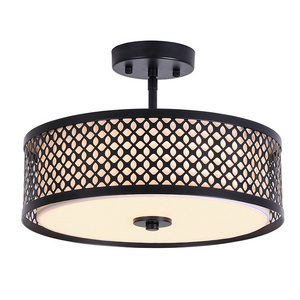 Hot Selling Hallway Living Room Semi Drum Caged Matte Black Metal Mesh 12 Inch Ceiling Led Flush Mount Light