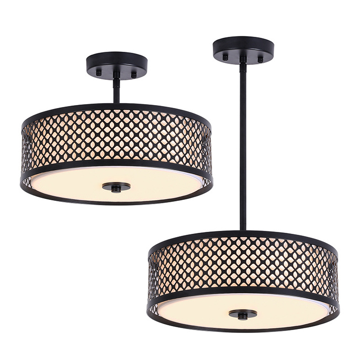 Hot Selling Hallway Living Room Semi Drum Caged Matte Black Metal Mesh 12 Inch Ceiling Led Flush Mount Light