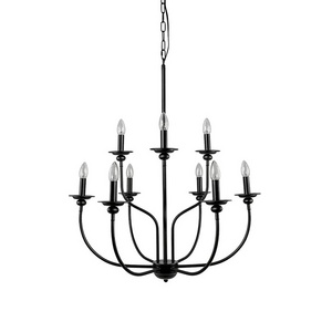 American Style Farmhouse 9 Lights Black Wrought Metal Candle Bulbs Lighting Chandelier