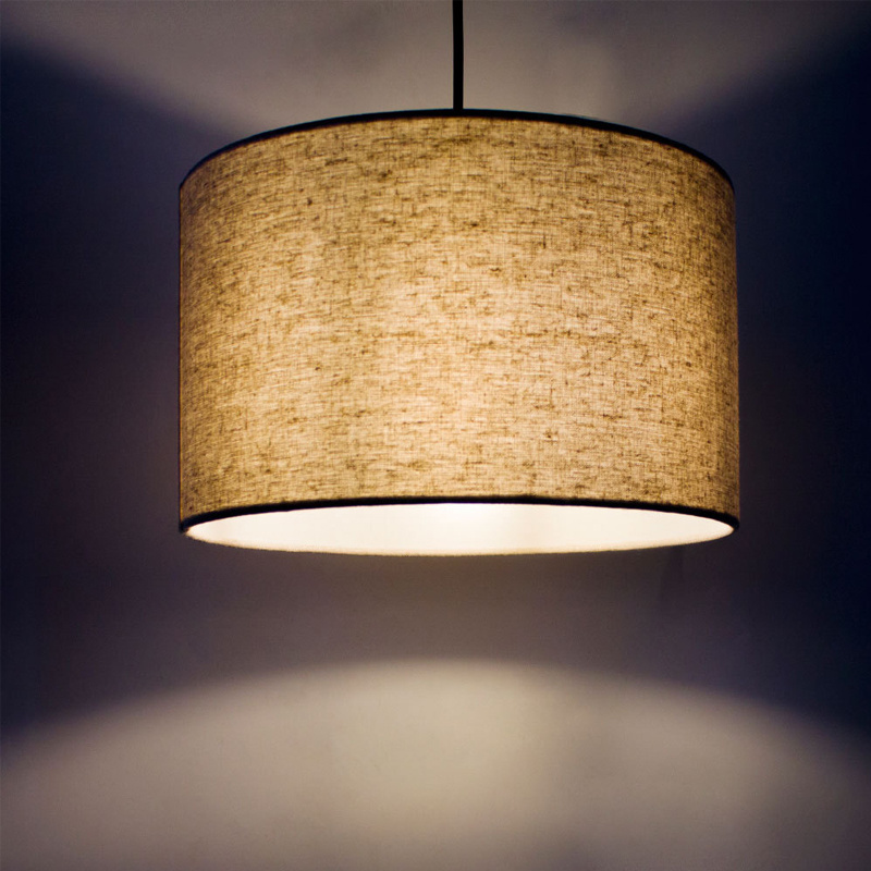 Modern Simple Traditional Cloth Lampshade Round Beige Linen Hotel Indoor Fabric Drum Pendant Light