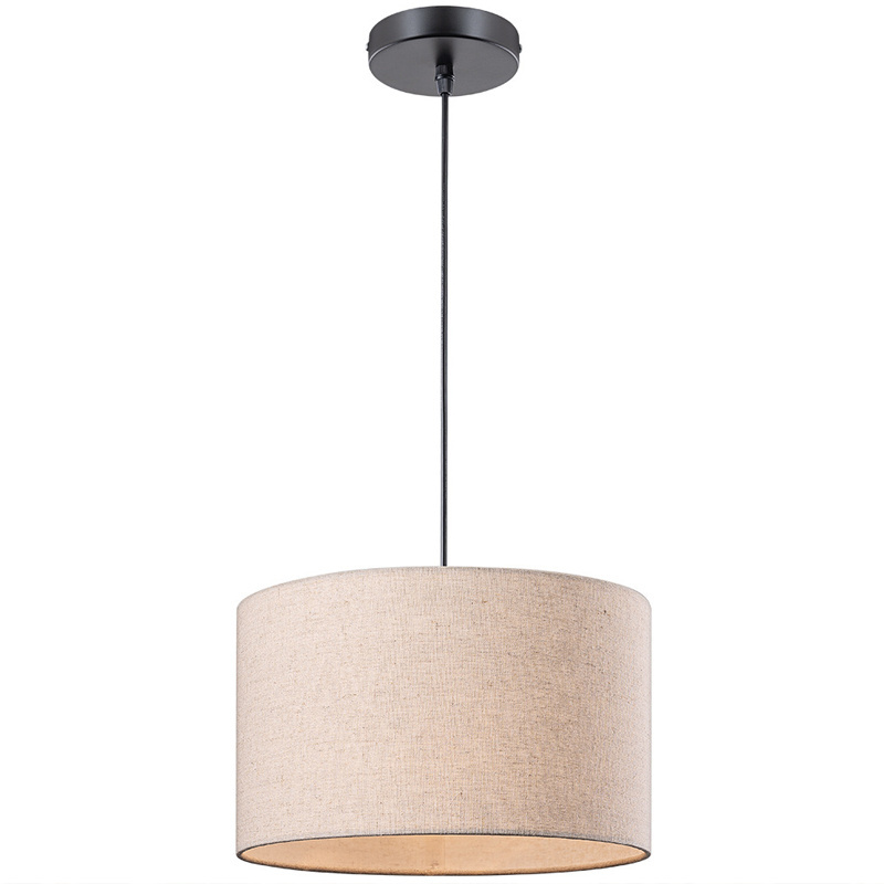 Modern Simple Traditional Cloth Lampshade Round Beige Linen Hotel Indoor Fabric Drum Pendant Light