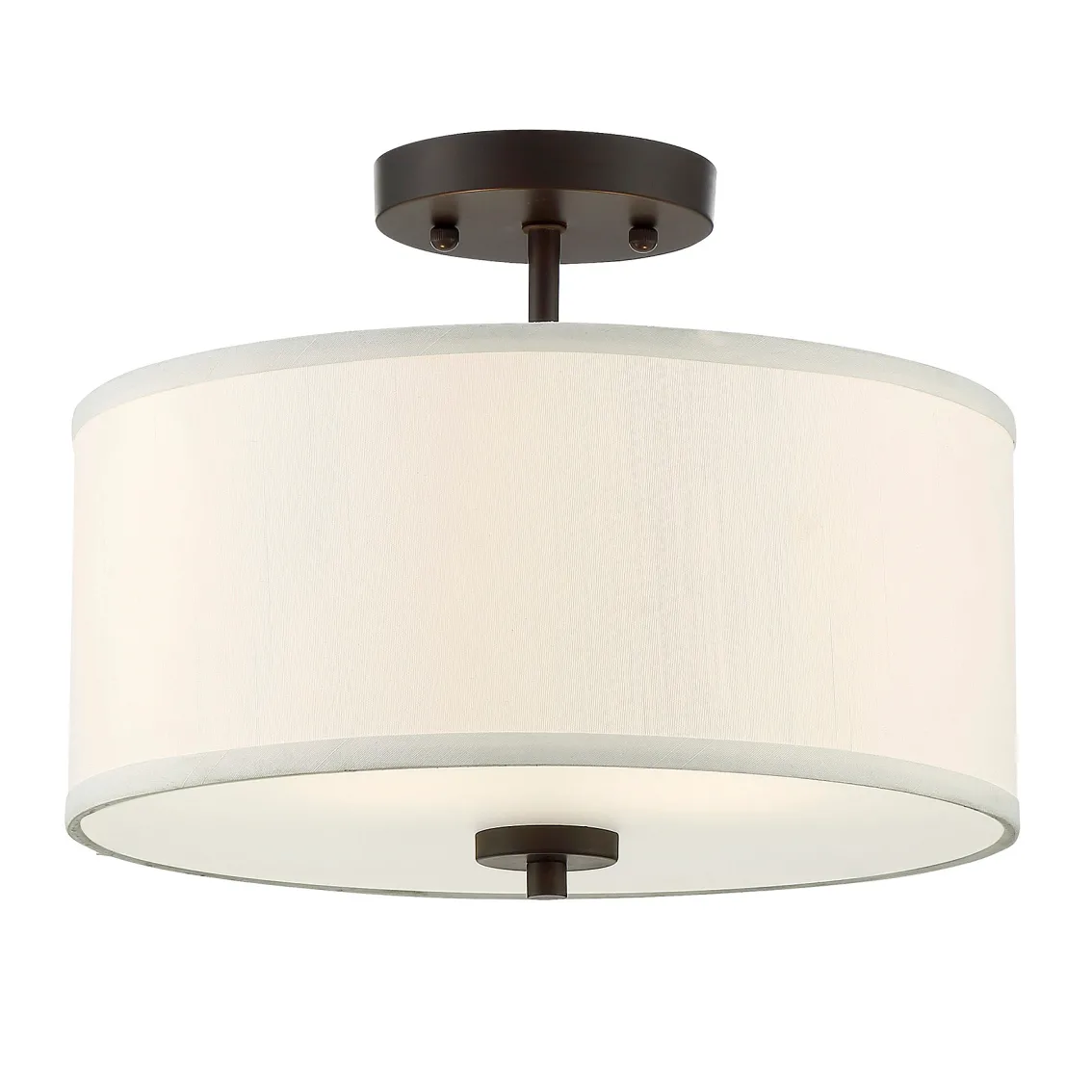 Modern Bedroom 2-Light Natural Brass Fabric Lampshade Semi Flush Mount Ceiling Light