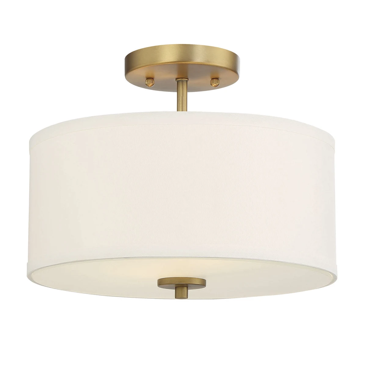 Modern Bedroom 2-Light Natural Brass Fabric Lampshade Semi Flush Mount Ceiling Light