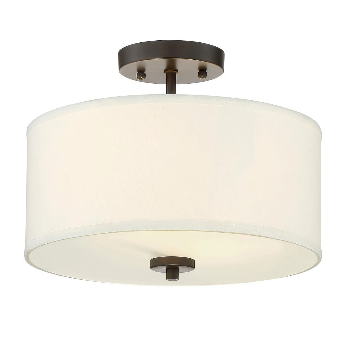 Modern Bedroom 2-Light Natural Brass Fabric Lampshade Semi Flush Mount Ceiling Light