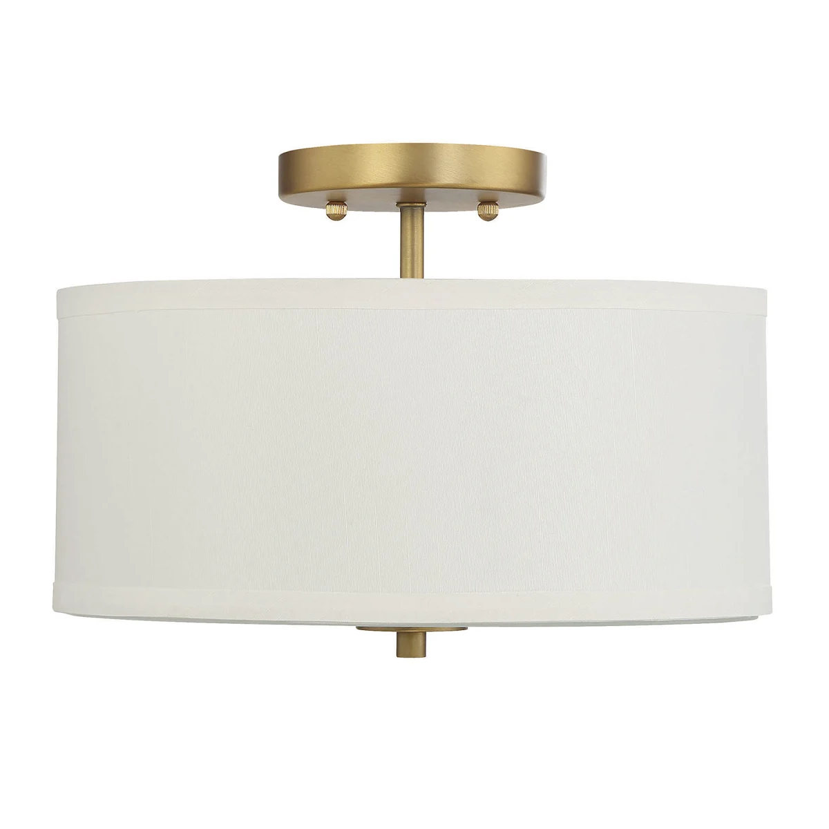 Modern Bedroom 2-Light Natural Brass Fabric Lampshade Semi Flush Mount Ceiling Light