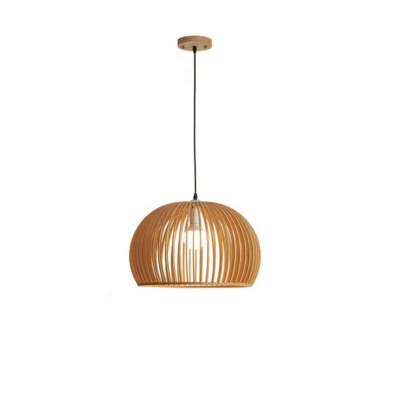 Modern Nordic Natural Solid Wooden Pendant Lights Fixture Birdcage Style Chandelier Hanging Wood Decor Light