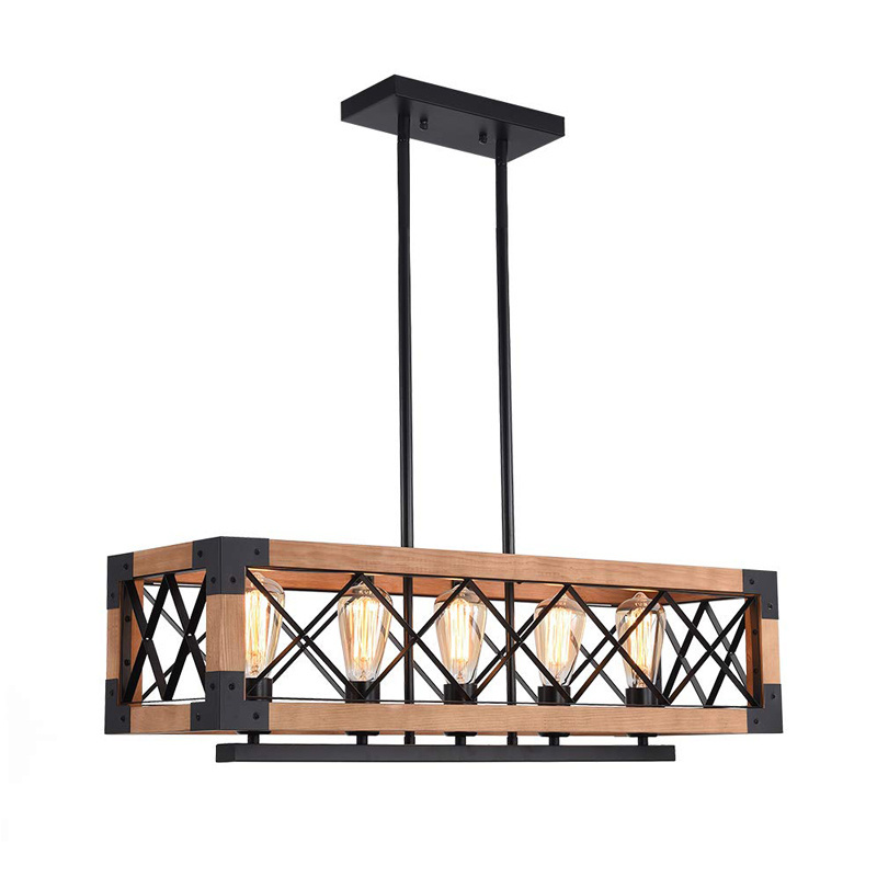 Farmhouse Kitchen Island Light Wood Chandeliers Pendant Lights Vintage Rectangle Chandelier