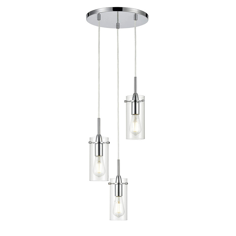 3-Light Spiral Polished Chrome Cylinder Glass Chandelier Ceiling Pendant Light Modern