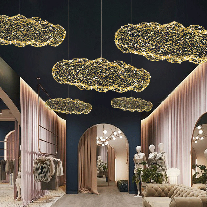 Floating Cloud LED Chandeliers & Pendant Lights Creative Wire Mesh Clouds Shape Hotel Mall White Living Room Iron Dining Room 60