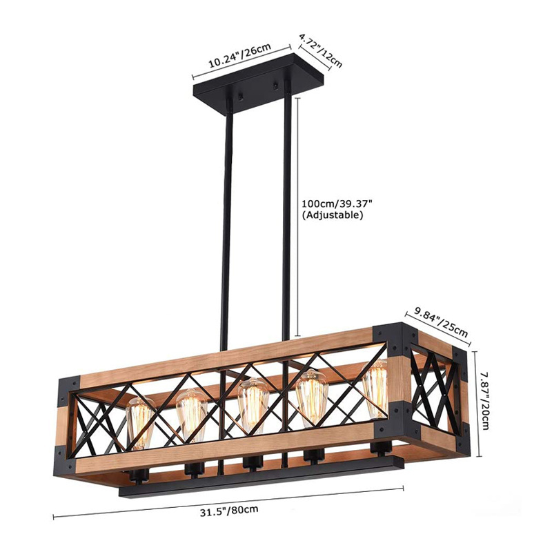 Farmhouse Kitchen Island Light Wood Chandeliers Pendant Lights Vintage Rectangle Chandelier