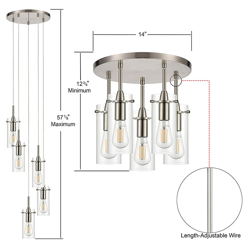 3-Light Spiral Polished Chrome Cylinder Glass Chandelier Ceiling Pendant Light Modern