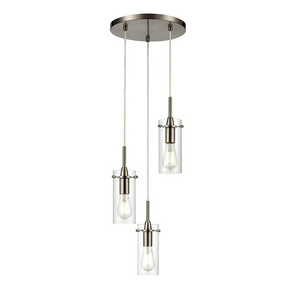 3-Light Spiral Polished Chrome Cylinder Glass Chandelier Ceiling Pendant Light Modern