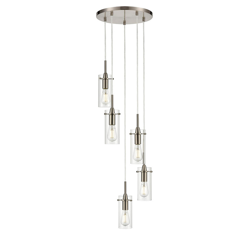 3-Light Spiral Polished Chrome Cylinder Glass Chandelier Ceiling Pendant Light Modern