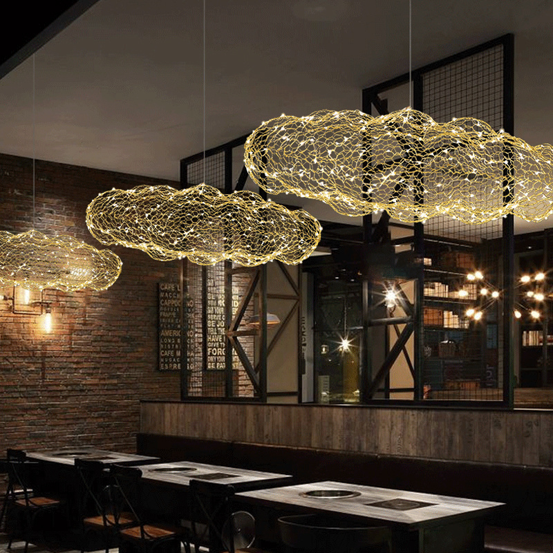 Floating Cloud LED Chandeliers & Pendant Lights Creative Wire Mesh Clouds Shape Hotel Mall White Living Room Iron Dining Room 60