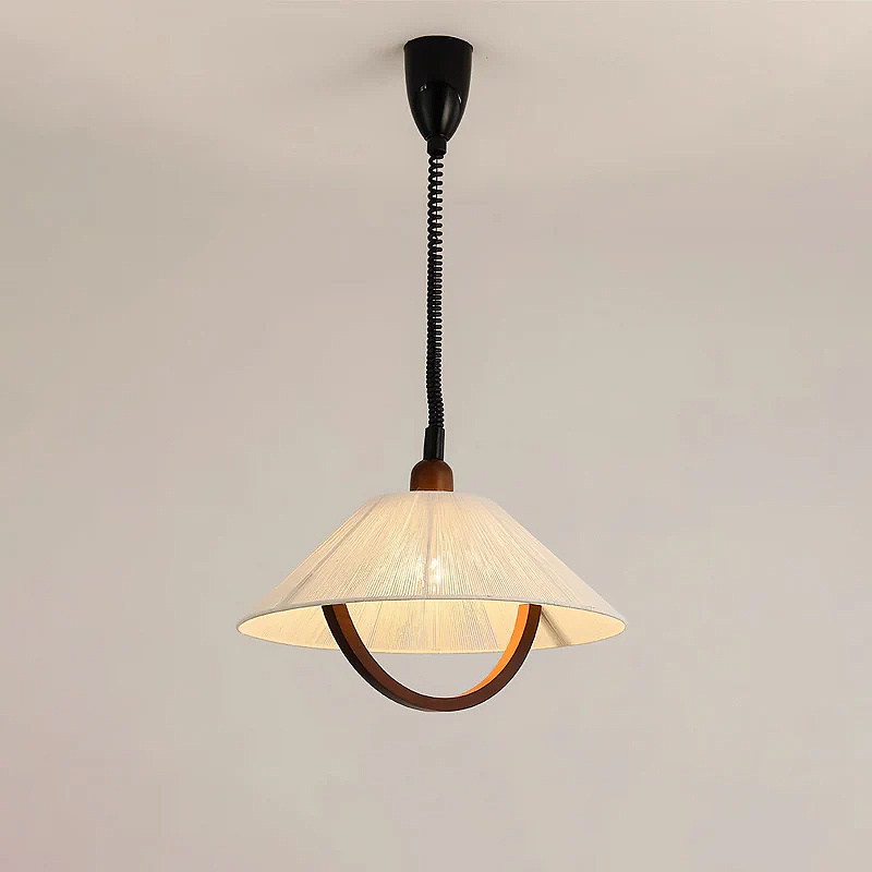 Wabi Sabi Style Solid Walnut Wood Cotton Thread Adjustable Beech Pull-Down Scandinavian Mobile Lighting Suspension Lamp