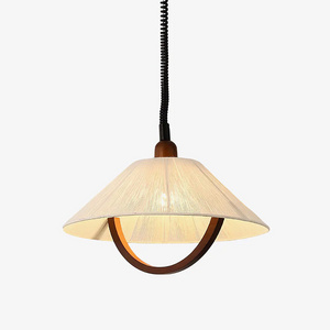 Wabi Sabi Style Solid Walnut Wood Cotton Thread Adjustable Beech Pull-Down Scandinavian Mobile Lighting Suspension Lamp