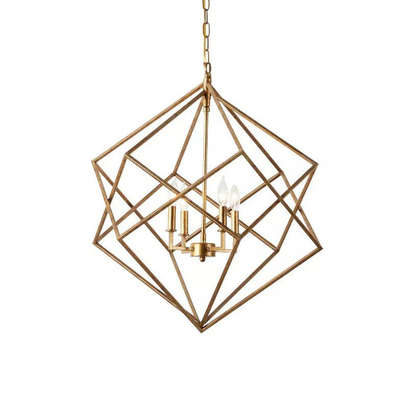 Home Decorative Iron Art Geometric Diamond Golden Living Room Lights Gold Pendant Light Chandelier