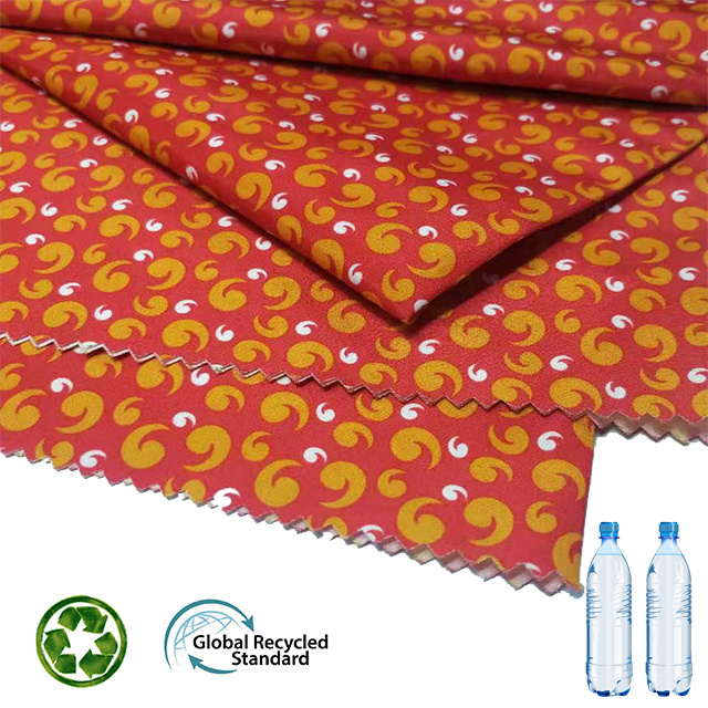 the factory wholesale100% polyester recycled printed fabric microfiber peach skin pongee plain printed fabric for clothes